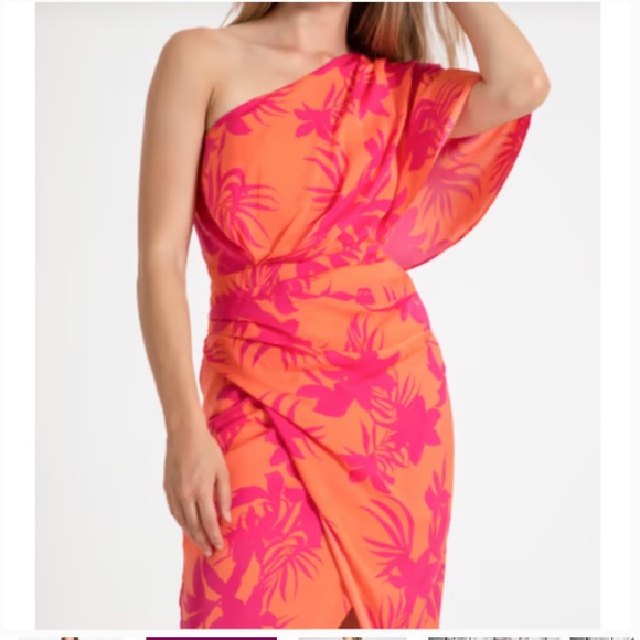 Do+Be Tropical-Print One-Shoulder Midi Dress Women's Size Large - Picture 2 of 8